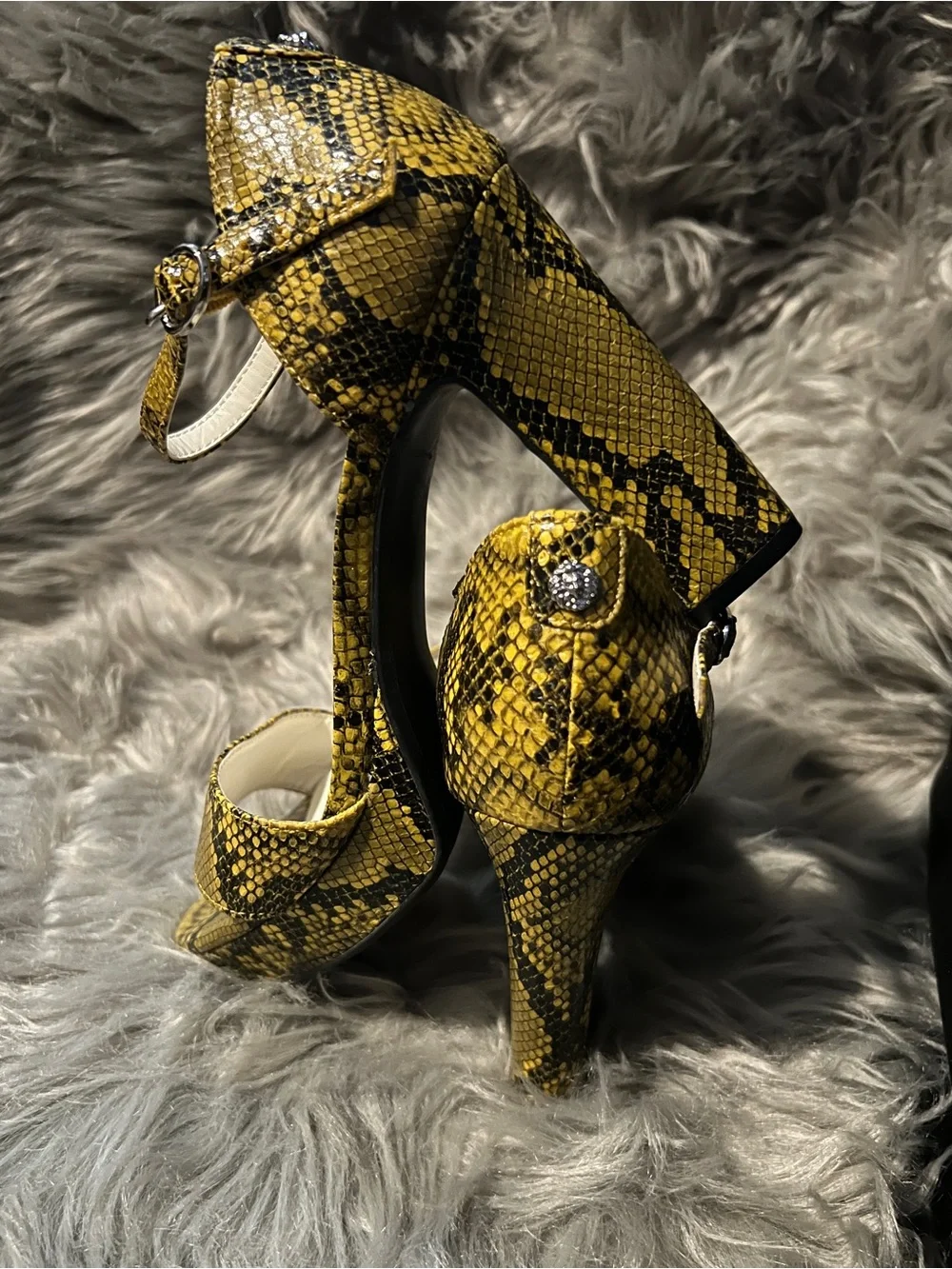 Anne Klein Yellow and Black Snake-Print Platform